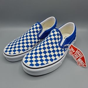 New Vans Classic Slip-On Checkerboard Imperial Blue White Checker Men's Shoes